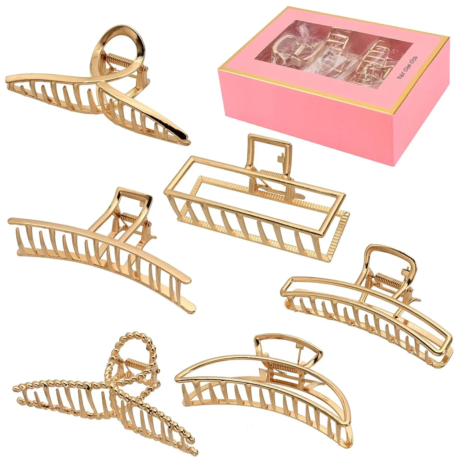6 Pack Large Metal Hair Claw Clips - 4 Inch Big  hair clips, Jaw hair clamps for Women and Thinner,Thick hair styling, Hold Hair,Fashion Hair Accessories (Style 1)