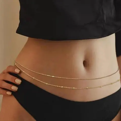 Women's Elegant Minimalist Double Layer Adjustable Waist Chain, Exquisite Trendy Waist Beads Chain, Chic Body Jewelry, Body Jewellery for Party & Daily Decor, Belly Hoops, Body Chains