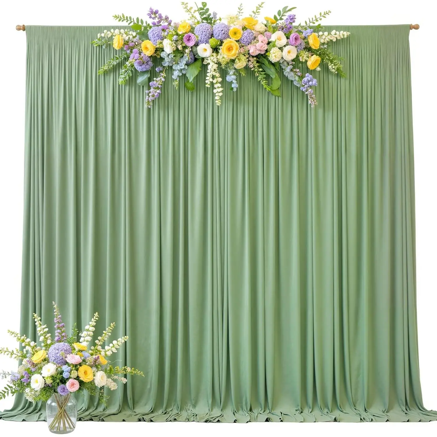 10ft x 10ft Sage Green Backdrop Curtains for Wedding Birthday Party Photo Booth, Green Curtain Backdrop Wrinkle Free Fabric Drapes Back Drop Baby Bridal Shower Graduation Photography Ba