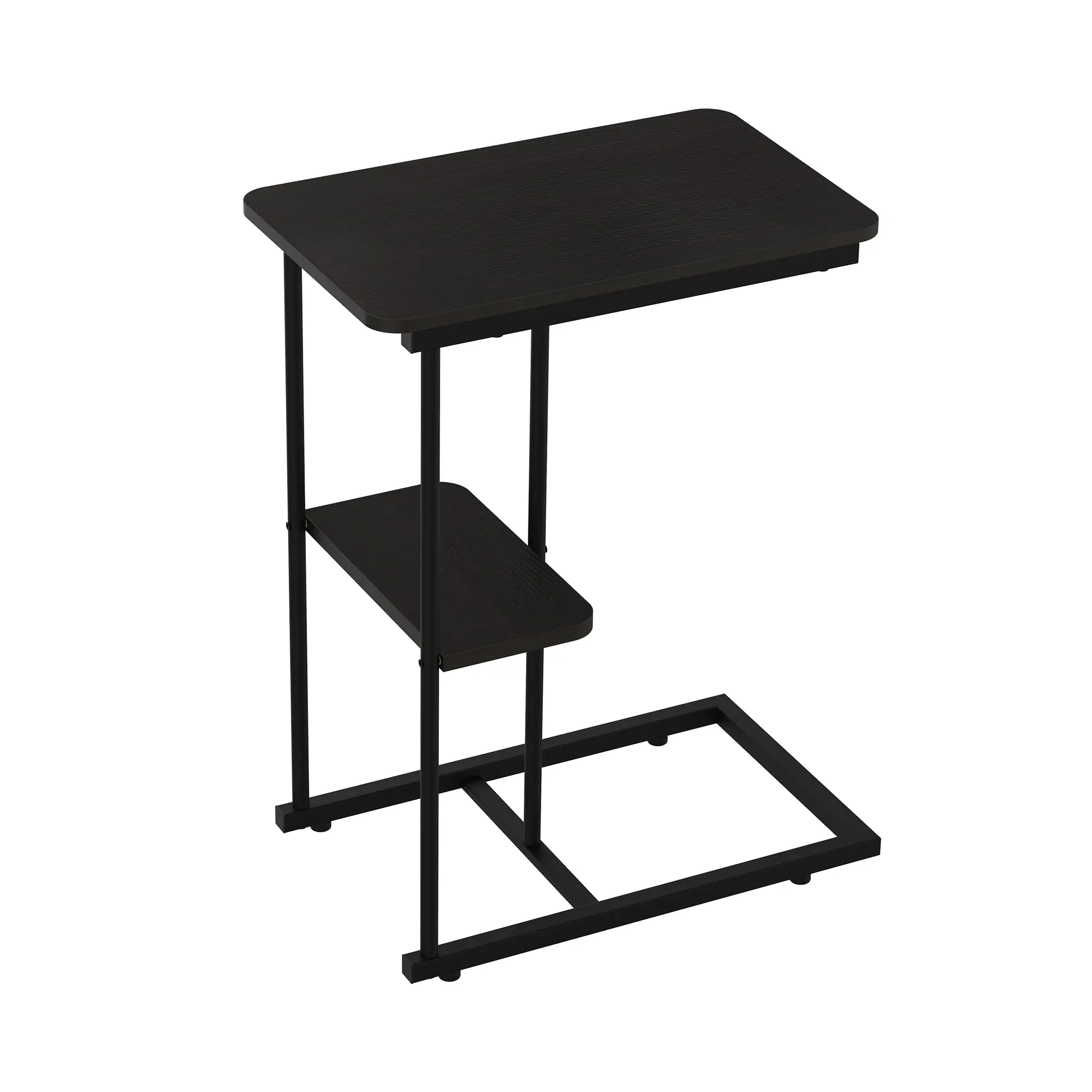 Natural Wood-Look Compact C Side Table with Metal Frame, Foldable Legs, Storage Basket, Quick Set-Up - Portable Laptop Holder, Sofa Bed Snack Accent Table for Outdoor Use