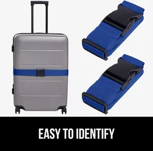 Heavy Duty 4 Pack Adjustable Luggage Straps for Suitcases, Easy to Identify Travel Belt Connector Holds Suitcase Together, Extends Life of Bag, Strap Connects Two Bags, Accessories Blue