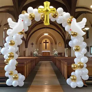 105pcs Christian Balloon Arch Kit, 10 Inch Latex Balloons, Metal Balloons, Including Golden Cross,Suitable for Weddings, Birthdays, Baptisms, Religious Decorations