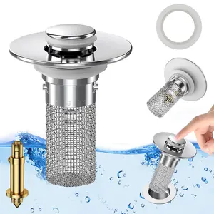 Multipurpose Sink Stopper, Deain plug,Drain Hair Catcher, Portable Drain Hair Stopper, Home Essentials, Universal Drain Cover Hair Filter for Sink Bathtub Shower,Stainless Steel Metal Pop Up Sink Stopper, Anti-Clogging Basket Strainer, Home Accessories
