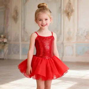 Girls Red Sequin Ballet Tutu Dress - Sparkly Tulle Dance Recital Outfit for Toddler Kids