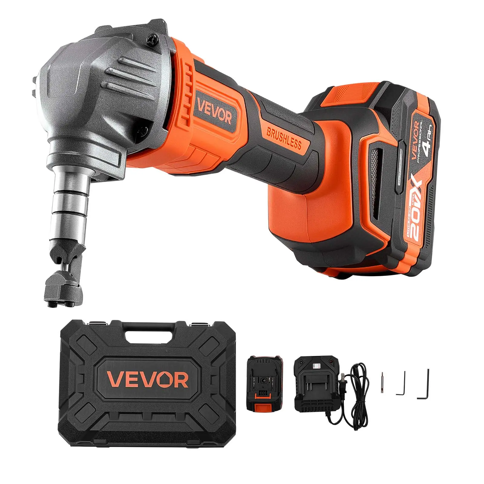 【summerfinds】VEVOR Cordless Metal Nibbler, with 20 V 4000 mAh Battery, 2200 RPM Efficient Brushless Motor, Electric Nibbler Metal Cutter with Plastic Carrying Case for Cutting Steel Sheet and Aluminum Sheet