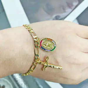 18k Gold Plated Virgencita Bracelet for Women Men (Unisex), with Our Lady of Guadalupe Charm Bracelet