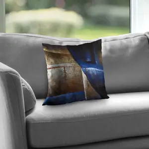 360 Stand Standard Size 14x14 in. Poly Twill Throw Pillow Insert, Featuring Twill Weave, Industrial-Look Bronze Shape and Blue Light Accent, 14-Inch Pillow Inserts