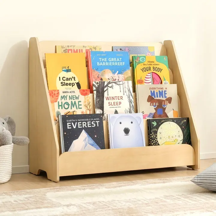 OOOK Kids' 4-Tier Rectangular Plywood Montessori Bookshelf, Front-Facing Single Unit Book Display for Indoor Children's Furniture Shelves & Racks