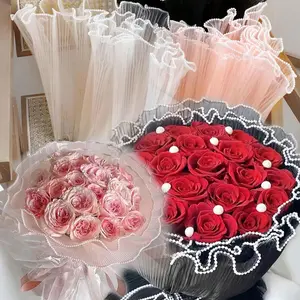 Pearl Wave Edge Flower Wrapping Paper, Crinkle Pearl Mesh Gift Packaging, DIY Floral Net Crease Wavy Paper, Wedding Anniversary Birthday Decor, Gift Wrapping Supplies