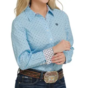 CINCH WOMENS LONG SLEEVE SHIRT BLUE W/BLACK STARTS- MSW9165023
