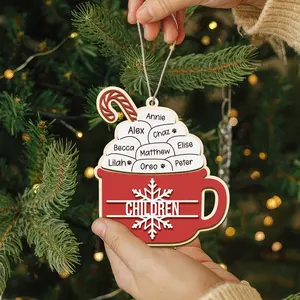Hot Chocolate & Marshmallow Ornament Hanging Decor, Custom Family Hot Coco Mug Ornament Hanging Decor, Personalized Christmas Family and Pet Ornament Hanging Decor, Christmas Gift