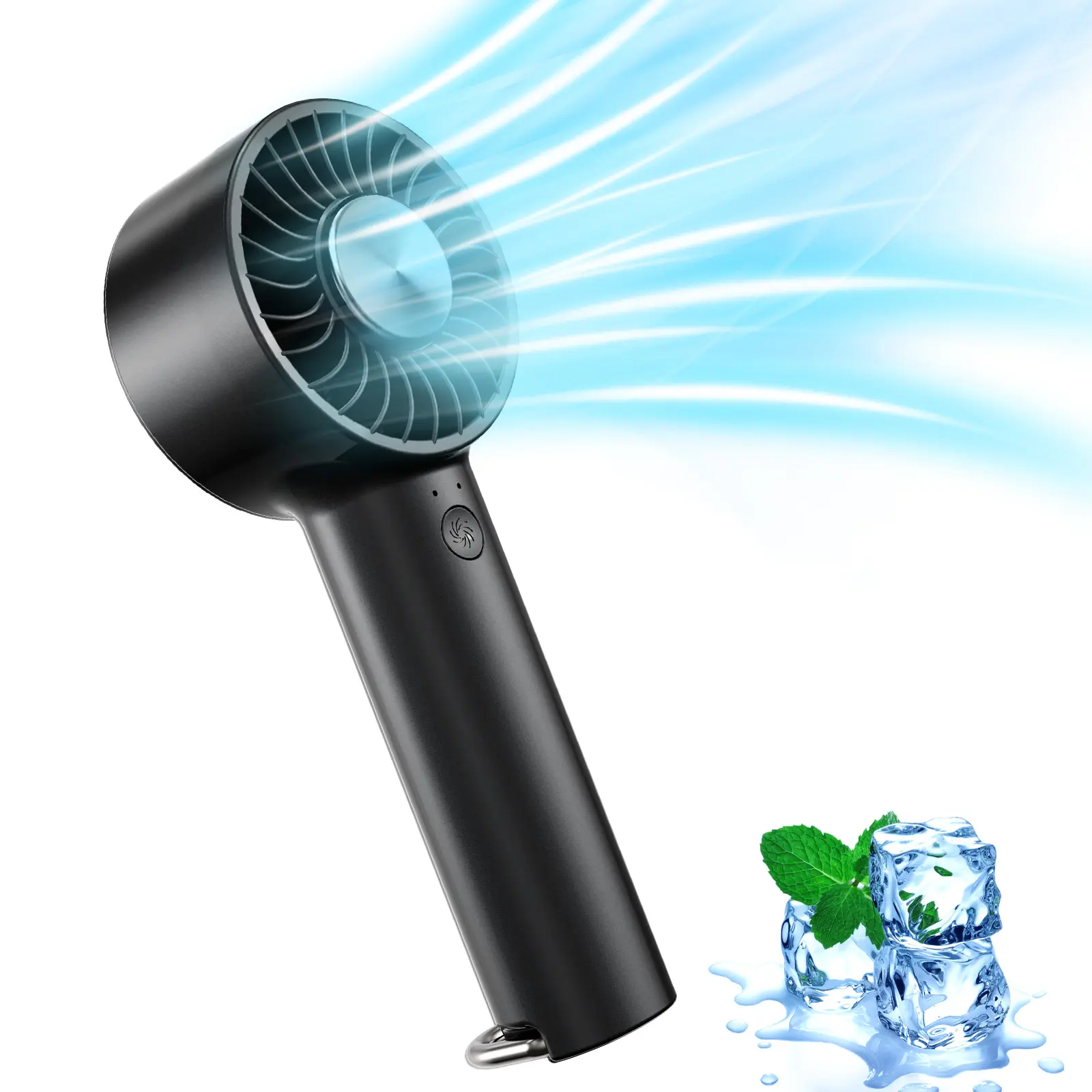Portable Turbo Handheld Fan with Ice Cooling Plate, 5-Speed Adjustable Mini Fan, Rechargeable USB-C Personal Cooling Fan for Travel, Outdoor, Office & Summer (Black)