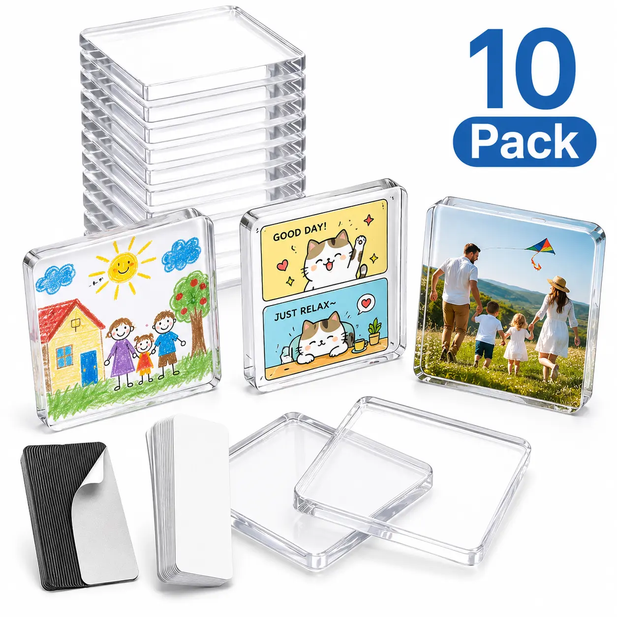 Magnetic Photo Frames 2"x2" Clear Acrylic DIY Fridge Magnets with Adhesive Backing – Square Magnets for Crafts, Kitchen, Classroom, Party & Office Decoration 2026