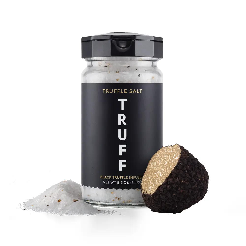 TRUFF Black Truffle Salt, Fine and Coarse Sea Salt, Dried Black Summer Truffles, Specialty Seasoning for A Truly Aromatic Flavor Experience, For the Finest Steaks or Unique Everyday Popcorn, 5.3 oz