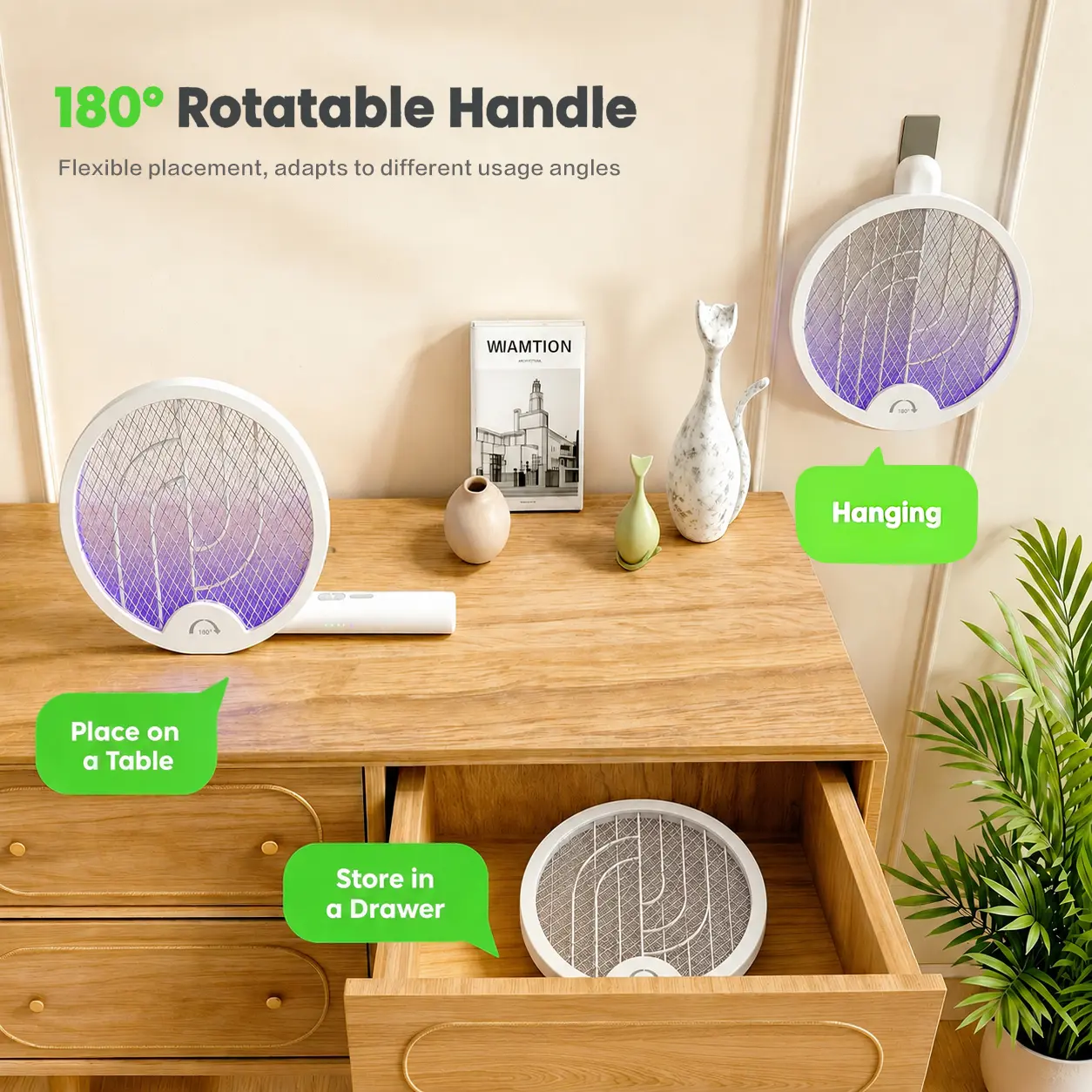 4000V Electric Fly Swatter with Purple Trap Lamp, 2 in 1 Bug Zapper 1500mAh Powerful Mosquito Trap Killer with Type-C Rechargeable for Indoor Home Office Patio Camp