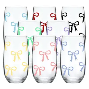 17 oz Bow Pattern Highball Glasses, 4/8/12 Pack Tall Glass Sets, Crystal Glass Drinking Glasses. Water Glasses, Mojito Glass Cups, Tom Collins Bar Glassware, Mixed Drink Cocktail Glass Set