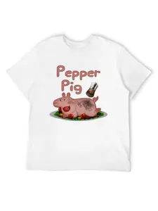 Grilled Pepper Pig T-shirt Basketball Pattern Casual Loose T-shirt Cute Top Men's and Women's Clothing
