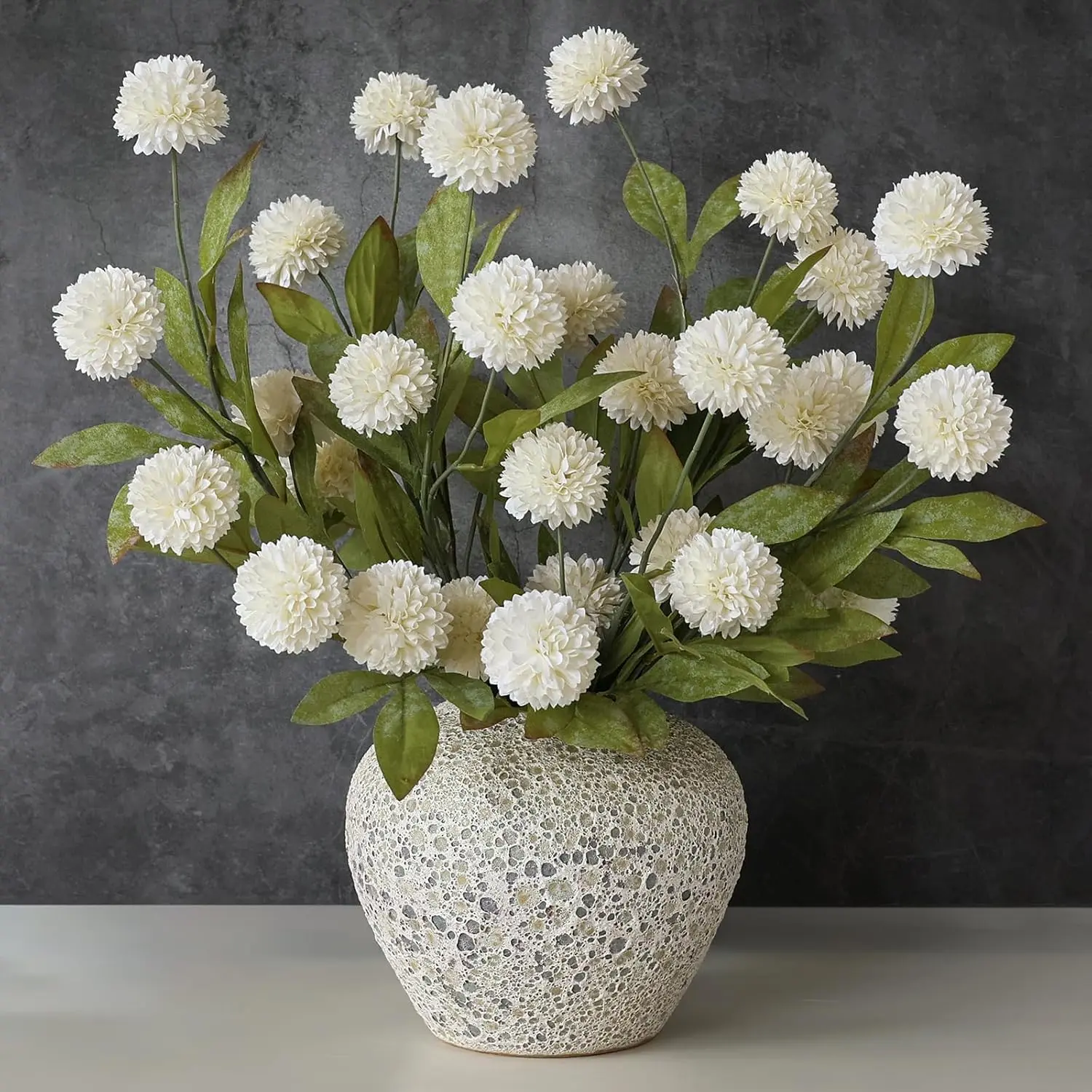 10-Pack Ultra Realistic Faux Silk Pompon Mum Artificial Flower Set - 50 Flowers Total, Diy Bouquet Ready, Full Bouquet Look, House Decor Home Accessory, Set Package for Table Centerpieces (Vase Not Included), Living Room Decorations