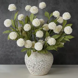 10-Pack Ultra Realistic Faux Silk Pompon Mum Artificial Flowers for Vase – Perfect DIY Bouquet, Table Centerpiece, Wedding, Home & Coffee Table Decor (Vase Not Included)
