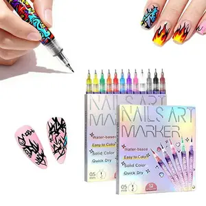 12-Colors Nail Doodle Pens Set Quick-Drying Acrylic Markers for DIY Manicure Easy 3D Dot & Stitch Design Perfect for Beginners and Home Use Cutics