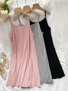 Women's Plus Size 3 Pack Cami Slip Dress Spaghetti Strap Solid Feminine Casual Sleeveless Mini Dresses Loungewear Nightgown Basic Layering Essential Summer Trendy Nightwear