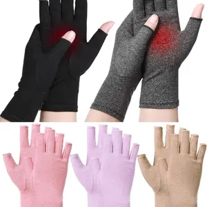 5Pairs Soft Unisex Fingerless Compression Gloves Cotton Blend, All-Season, Machine Washable, Multiple Colors
