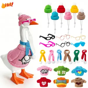 24Pcs Magnetic Desk Goose Outfit Set | 7inch Mini Goose Knitting Clothes with Hats Sweater Sunglasses Scarves | Cute Desk Goose Accessories for Keychain & Porch Statue Decor