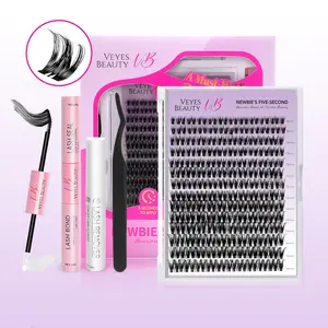 VEYESBEAUTY VB-Ribbon Cluster Lashes Individual Lash Extensions Layered Wispy Faux Mink Lash Newbie's Five-Second DIY Mixed Length for Self Application Makeup at Home Cosmetic Eyelashes Extensions
