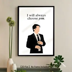 2D Flat, Posters & Prints Damon Salvatore "The Vampire Diaries" TV Show Inspired Frameless Canvas Wall Art Print - "I Will Always Choose You" Quote Poster, Modern Minimalist Black & White Iconic Character Portrait for Home Office, (No Frame, 2D Flat