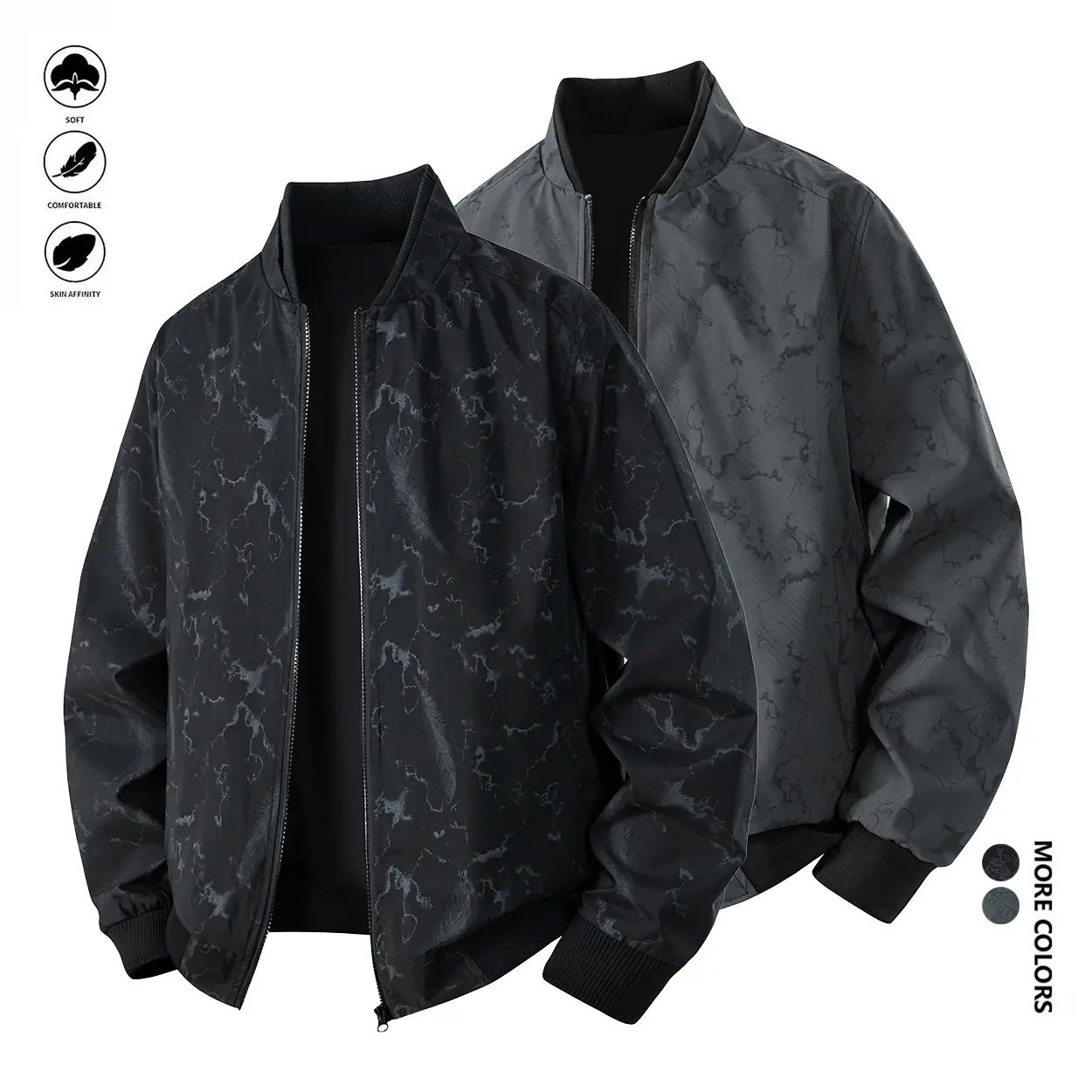 Men’s Oversized Vintage Streetwear Bomber Jacket - Menswear Graphic Long Sleeve Stylish Clothes, Abstract Print Baseball Collar Lightweight Zip-Up Windbreaker Casual Outerwear, Tops, Sporty, Classic, Chain, Loose-Fit, Polyester