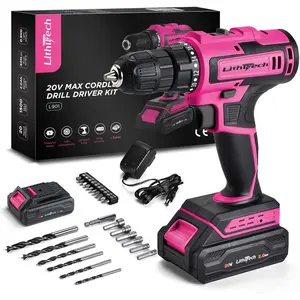 20V Pink Cordless Drill Set for Women - with 2.0Ah Battery & Charger, 3/8" Keyless Chuck,Lightweight Electric Power Drill Tool,2-Speed + 354 In-Lb Torque(Pink)