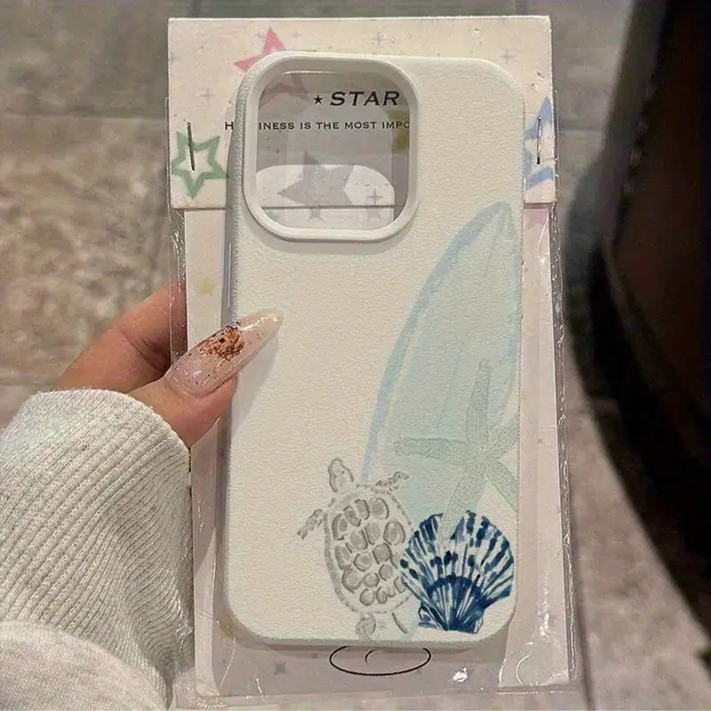 Antique White Leather-Patterned Sea Turtle Shell Ocean-Themed TPU Smartphone Casing - Protective Thick Full-Edge Shockproof Soft Cover for iPhone 17-12,11,X,XS,XS Max, Holiday Gift, Handheld Cellphone Devices Accessory tiktokshopbacktoschool