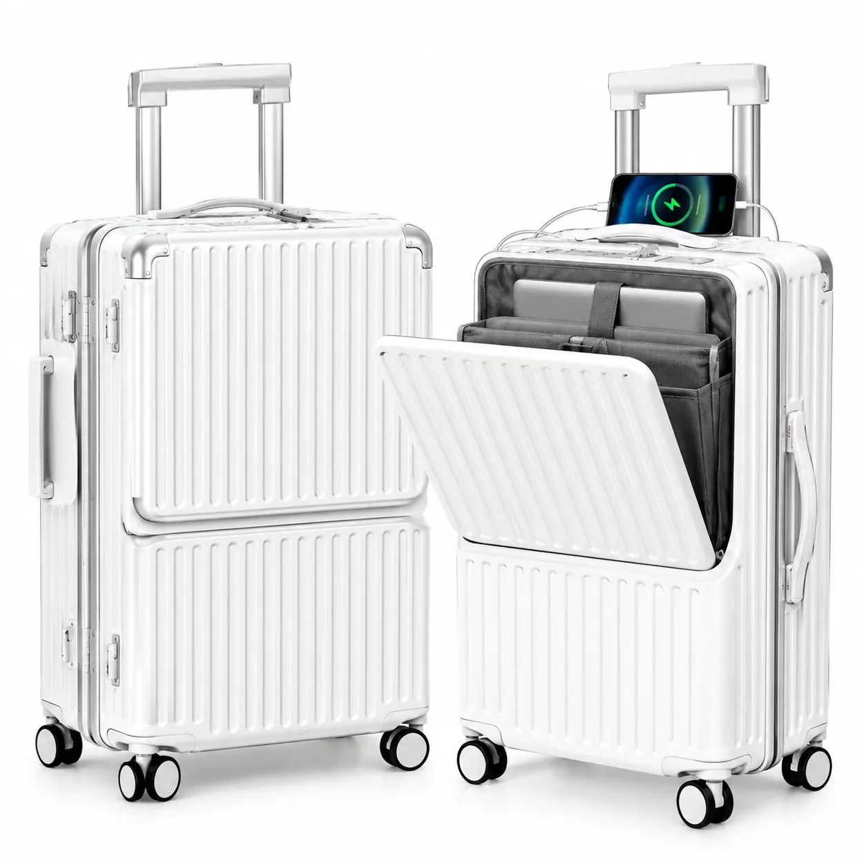 20" / 26" / 30" Front-Opening Hardshell  Checked Luggage with USB Port, Cup Holder & Laptop Compartment – TSA Lock, Water/Impact-Resistant, Travel Suitcase spinner wheel