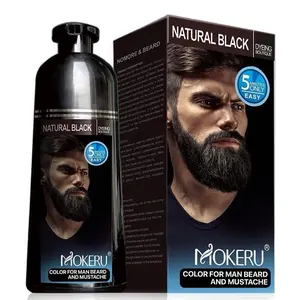 MOKERU Professional Men's Mustache & Beard Black Hair Color Dye Shampoo: Plant Extract All Natural Instant Fast Acting 5 Minutes Color Dye Black