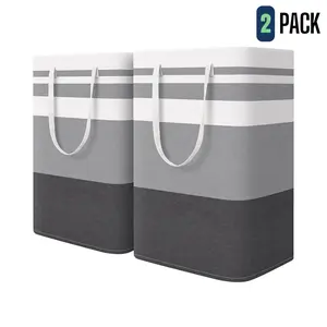 2-pack Laundry bags, 75L Foldable Laundry hampers made of Fabric, PEVA waterproof coating and metal wire frame at top, Collapsible Laundry Sorters