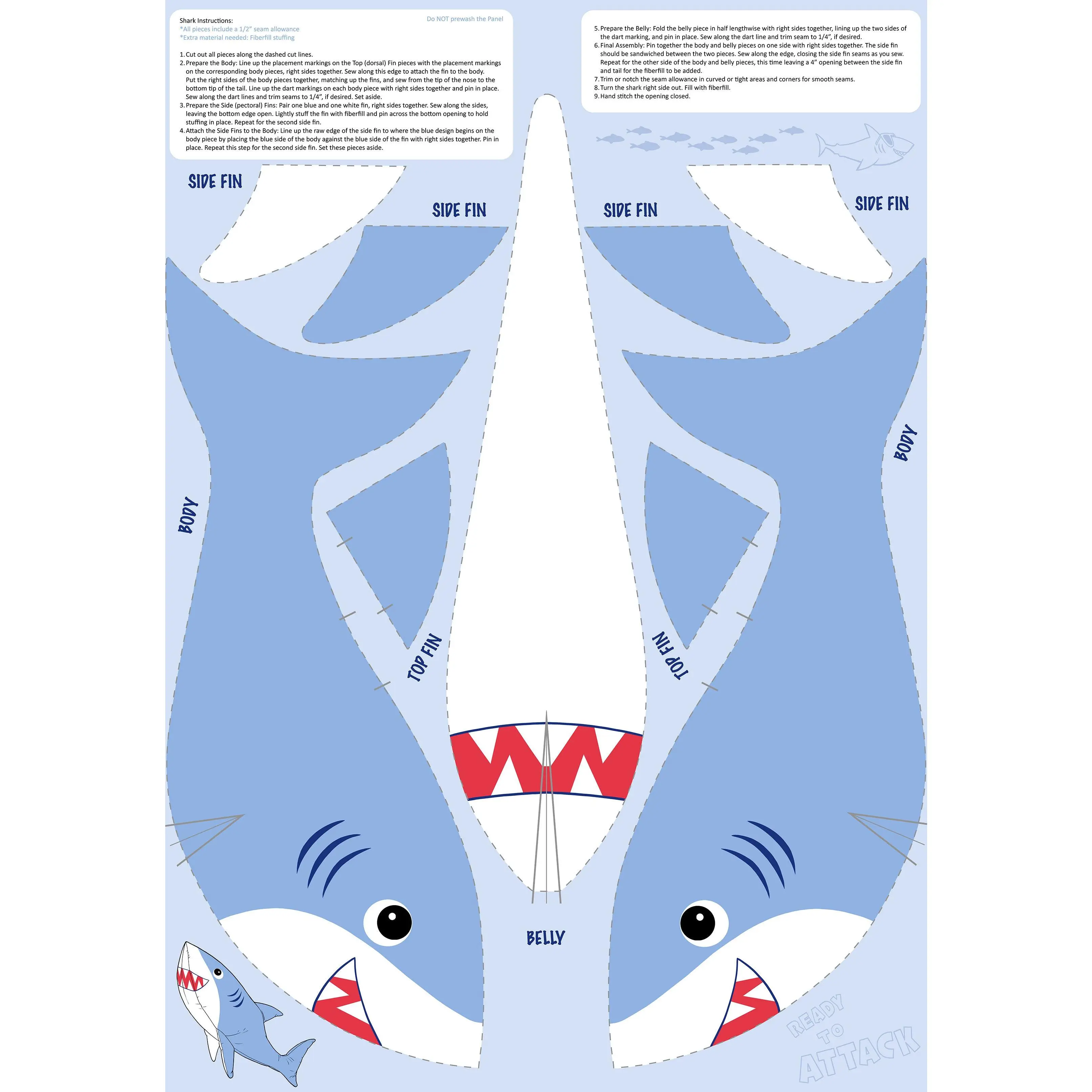 Fabric Northcott Shark Attack Minky Shark Panel MK28862-44