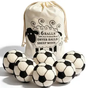 LMMAKE 6Pcs Wool Dryer Balls - 100% Handmade Premium New Zealand Wool Material, Natural Fabric Softener, Eco-Friendly, Hypoallergenic, Fragrance-Free, Sensitive Skin Safe, Reduces Wrinkles, Saves Drying Time, No Chemicals/Additives (Football Style)