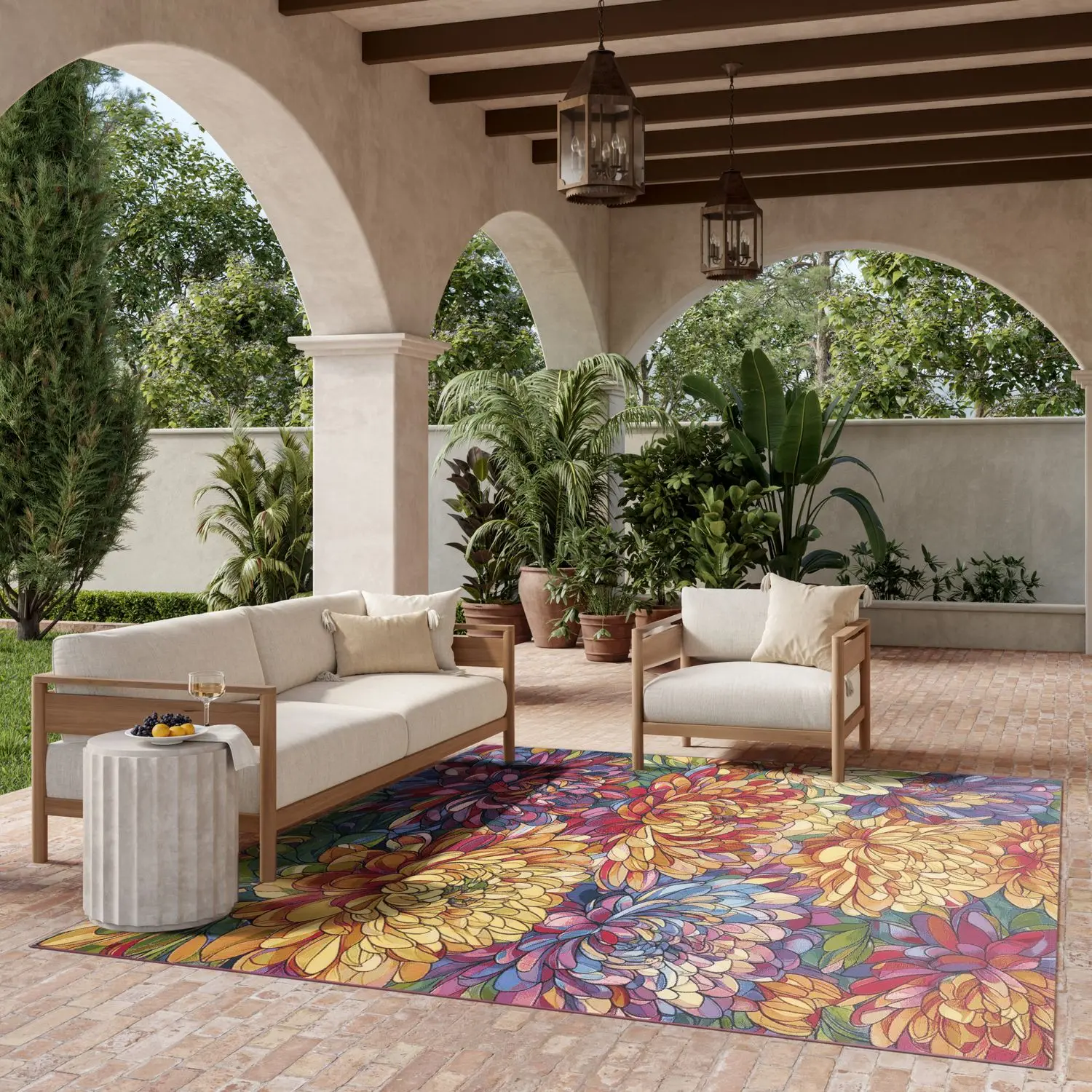 Nourison Color Splash Floral Mosaic Indoor/Outdoor Flatweave Area Rug