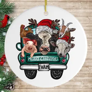 Farm Animal Christmas Ceramic Ornament, Funny Gift for Farmer -  Circle, Star, Heart and Oval Shapes