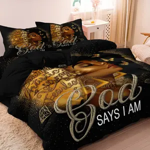 3pcs Duvet Cover Set,  African American Girl Print Bedding Set, Soft Comfortable Decorative Duvet Cover, For Bedroom, Guest Room (1*Duvet Cover + 2*Pillowcase, Without Core)