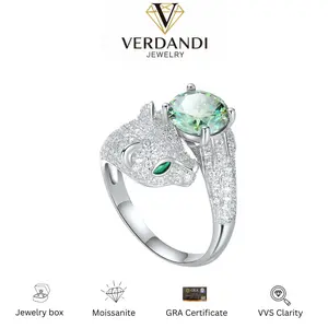 2ct Panther Ring vvs Synthetic Moissanite Rings in 925 Sterling Silver Adjustable Open Ring for Women Trendy Gothic Jewelry, Gift for Valentine's Day, Engagement, Birthday