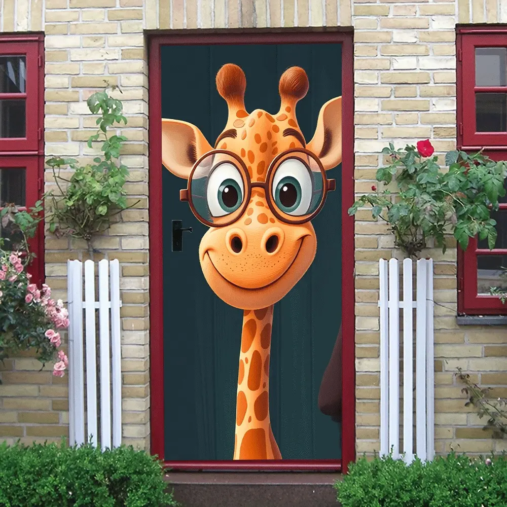 2pcs Cartoon Giraffe Wall Stickers for Kids Room Bedroom Decor Creative Cute Animal Door Stickers Self Adhesive Removable Eco Friendly PVC Material Kindergarten Classroom Wall Decoration Stickers for Bo