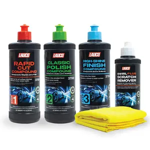 Lauco Complete 3-Step Detailing System for Car Owners - 16 oz Cut & Polish Compound, Silicone-Free Coat-Safe Swirl Corrector, Gloss Refinement Finisher, Towel, Paint Restoration Polishes