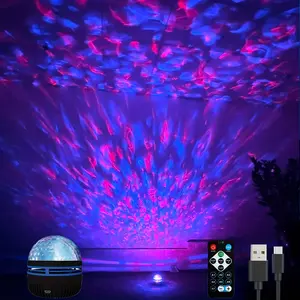 Indoor decoration LED water pattern projection night light, USB powered LED light with multi-color remote control, used for bedroom night light and living room decoration