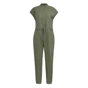 Women's Olive Green Jumpsuit with Drawstring Waist and Pockets for Casual Wear