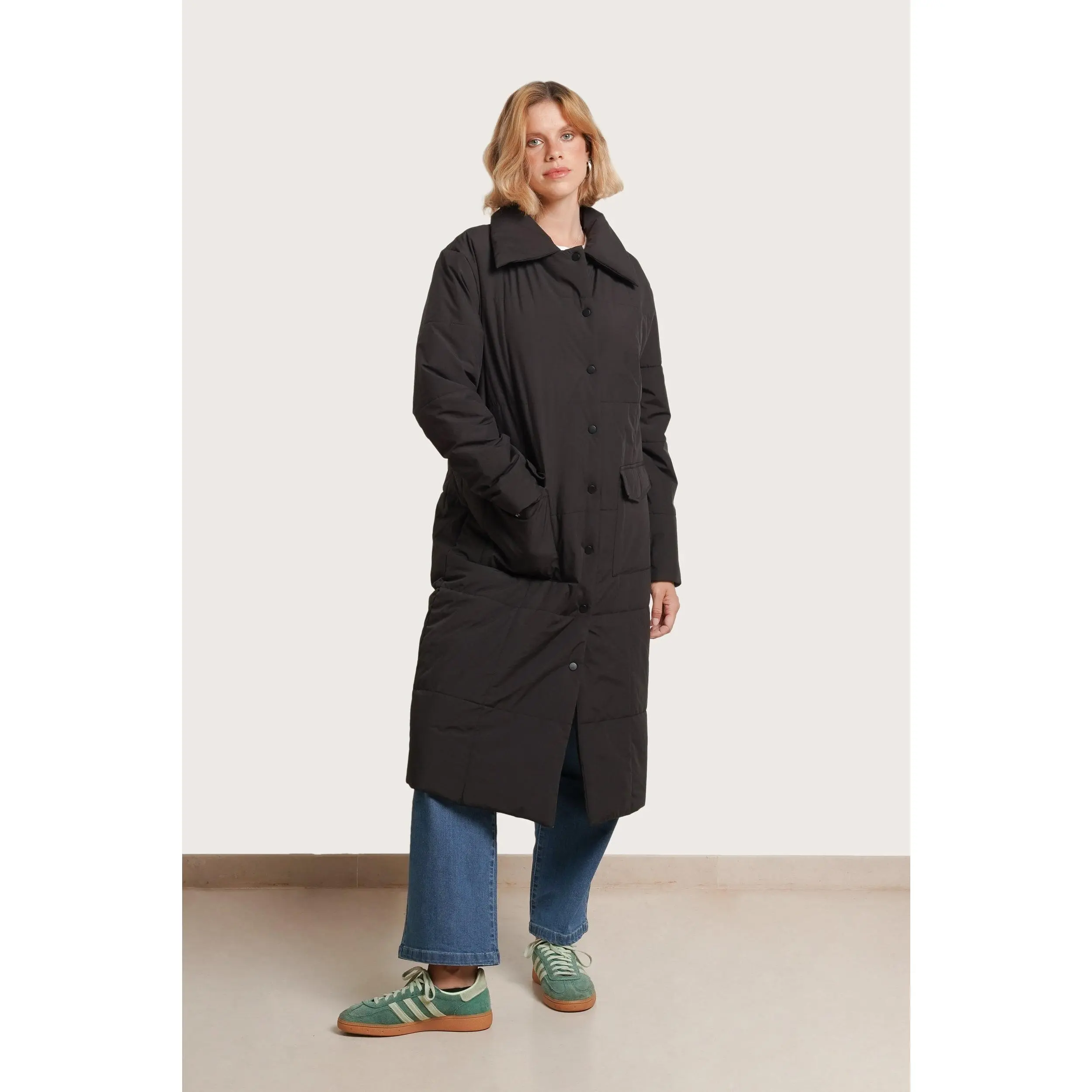 The Puffer Before & After Coat - Modern Classic Reimagined for Motherhood Slim Fit Zip-In Panel Knee Length Timeless Black Cozy with Pockets