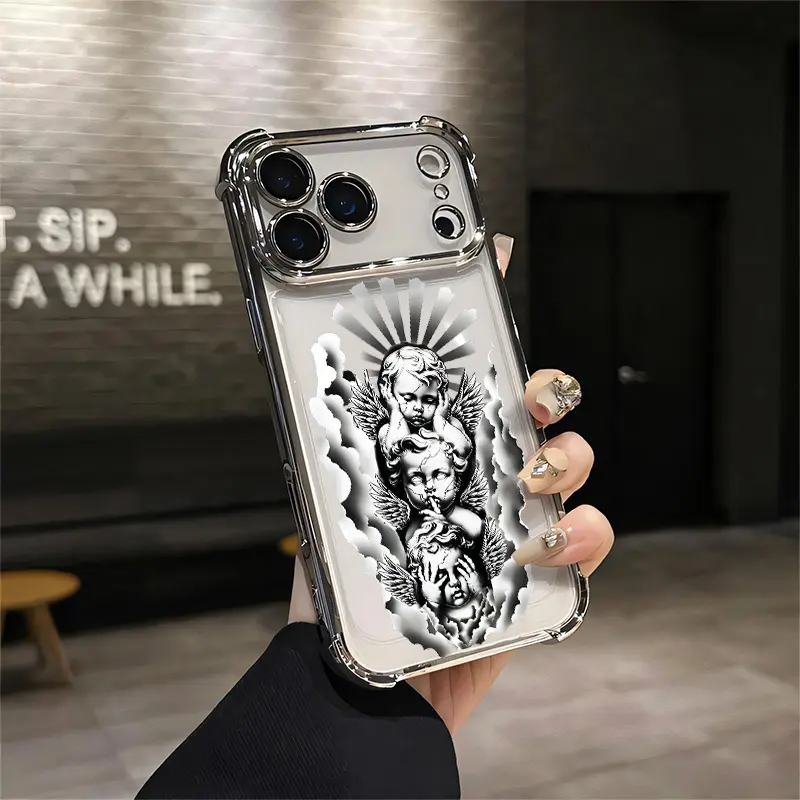 See No Say NO Hear NO Evil Cherub Tattoo Aesthetic Viral Y2K iPhone Case For IPhone 17 16 15 14 13 12 11 PRO PLUS MAX AIR Four-corner Drop-proof Transparent Casual Soft Silicone patternfull protection case floral pattern Mobile Phone Case Q255