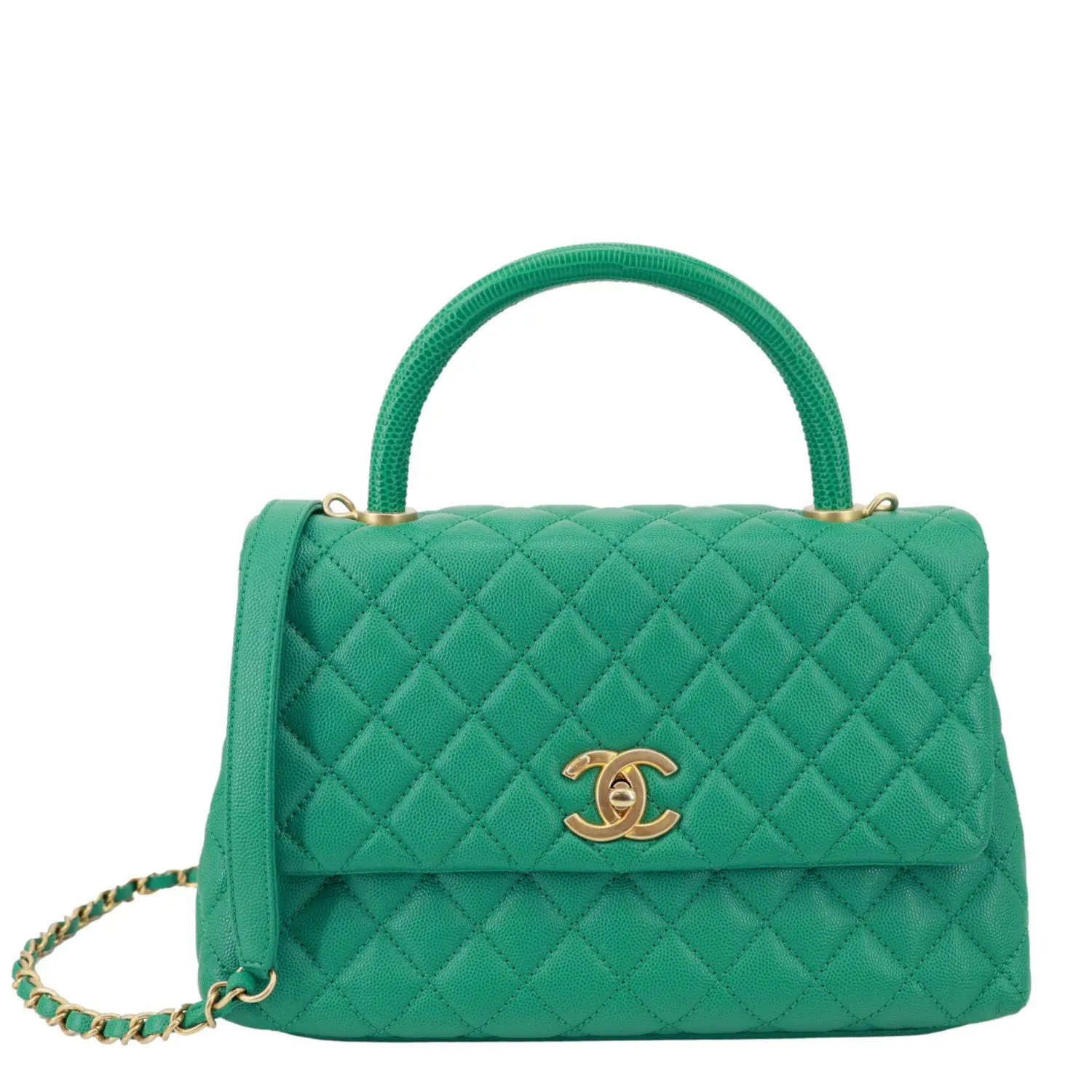 Pre-owned CHANEL Leather Crossbody Bags Coco Handle Flap Small Quilted Caviar Crossbody Bag Green