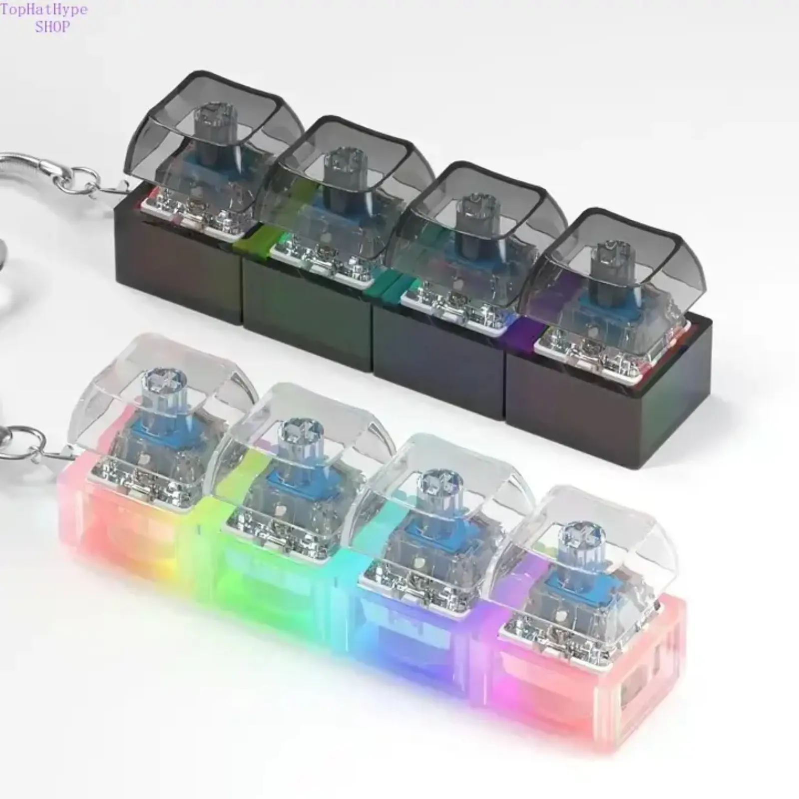 Mechanical Keyboard Fidget Clicker Keychain, Clear Sensory Finger Toy for ADHD Anxiety Autism, Portable Stress Relief Toy for Office & School, Cute Gift Idea for Teens, Adults & Friends