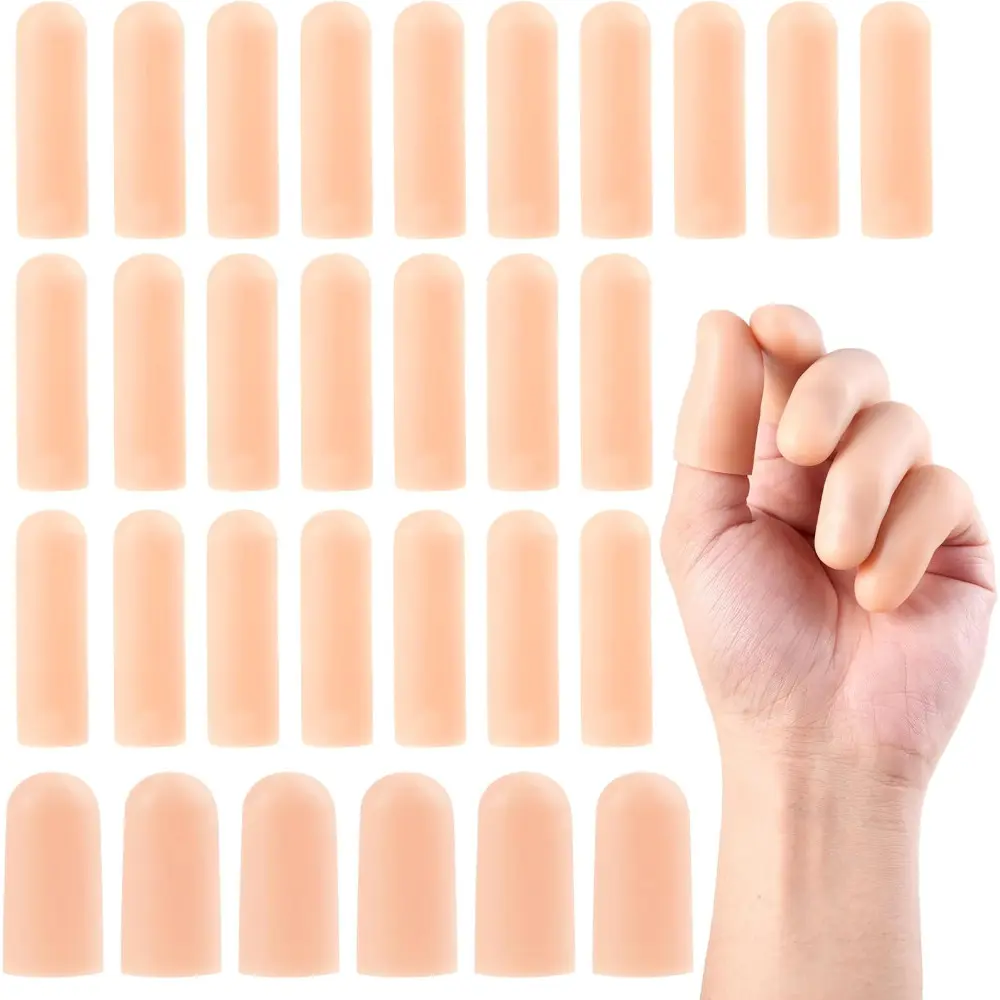 30 Pcs Latex-Free Non-Adhesive Gel Finger Cots, 2 Sizes Thumb Protectors, Soft Nude Covers for Cuts, Embroidery, Hands Cracking - Beauty & Personal Care Sensitive Skin Protection, Latex-Free Finger Cots, Non-Adhesive Finger Cots